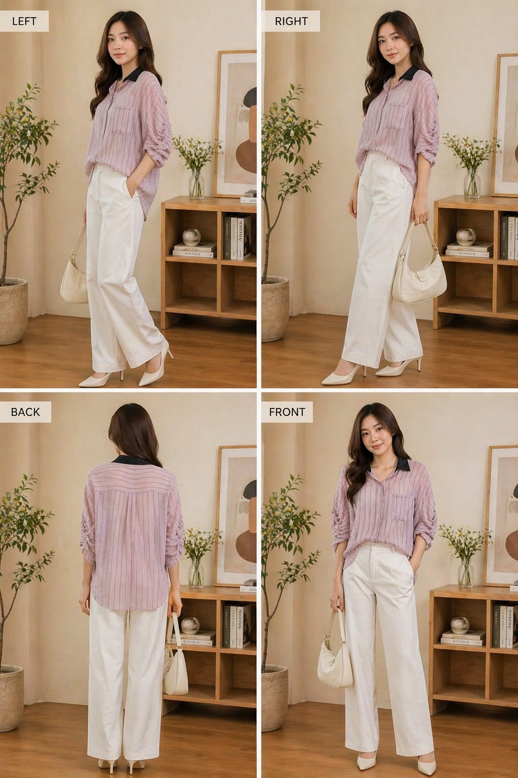 Women’s Striped Casual Shirt with Contrast Collar – Relaxed Fit Button-Down Top | korean and chinese crop top