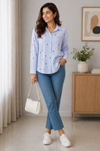 Sky Star Stripe Shirt | xxl | cotton silk |Korean & Chinese crop top