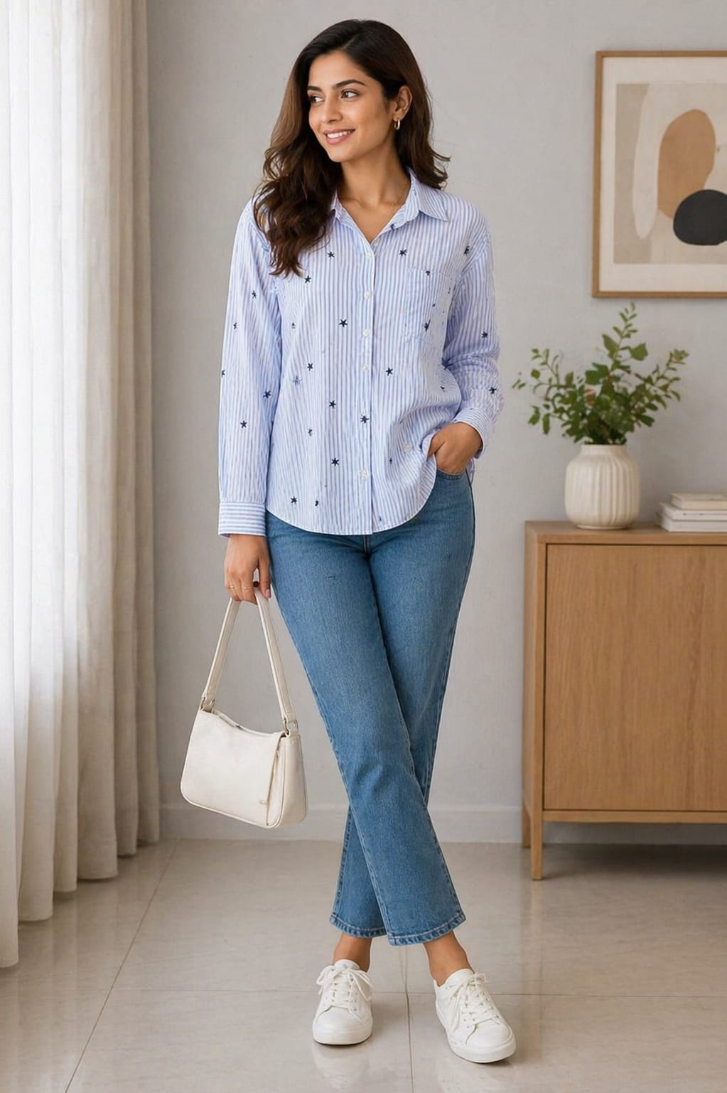 Sky Star Stripe Shirt | xxl | cotton silk |Korean & Chinese crop top