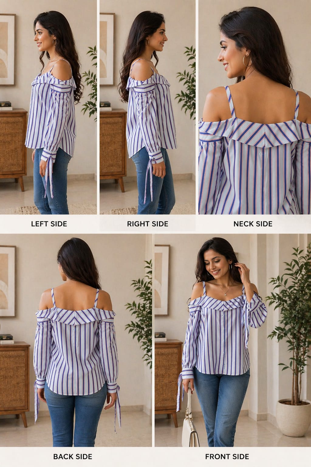 Striped off shoulder tie sleeve top | xl | cotton silk material |Korean & Chineses. Crop top