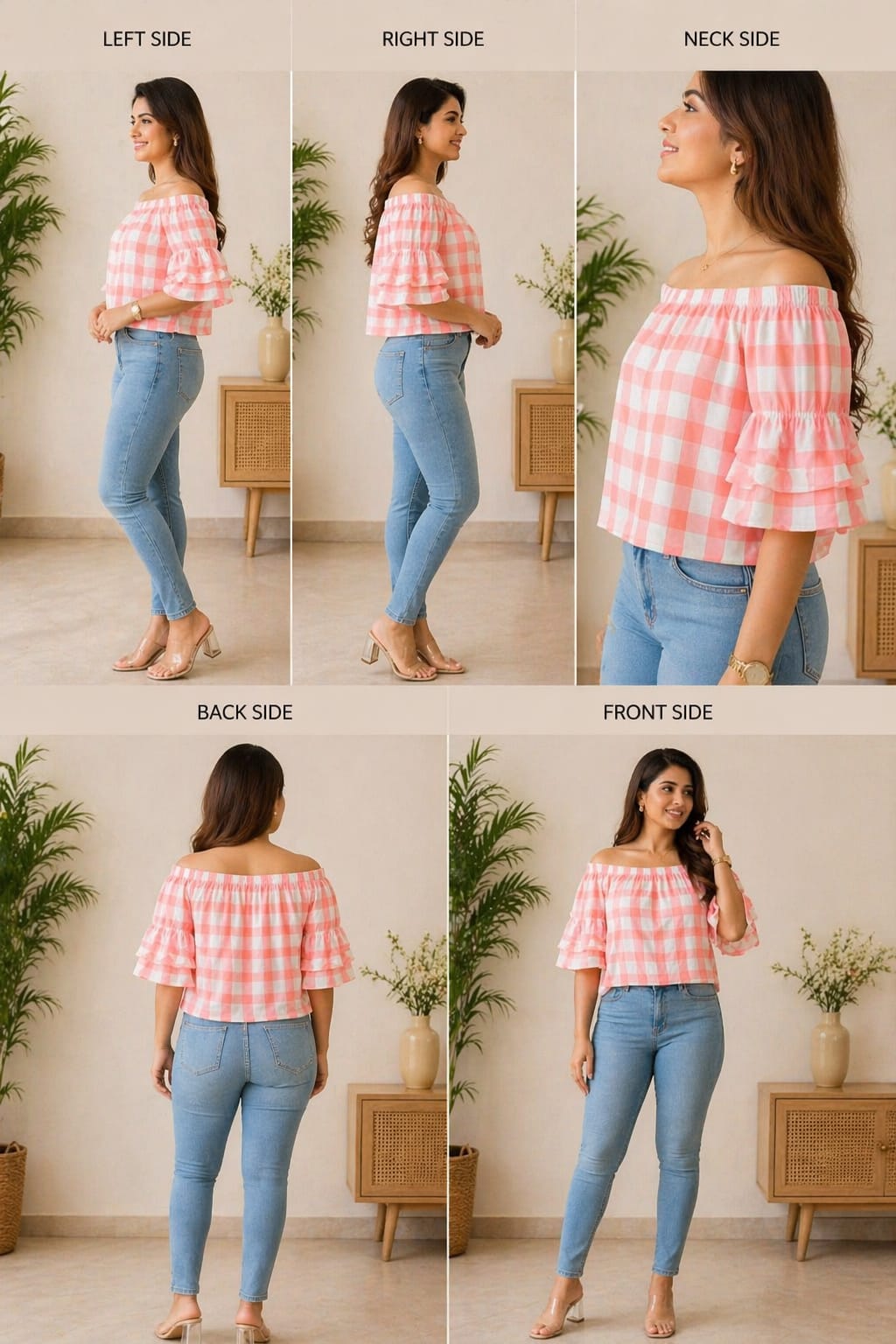 Peach Check Charm Top | xl | Soft cotton material |korean & chinese crop top