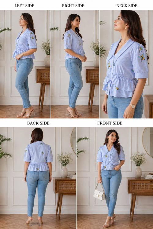 Blue Blossom Peplum Top | M | Soft cotton material | korean & chinese crop top