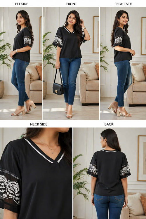 Black Elegance V-Neck Top | korean & Black top | xl | Soft cotton material | Korean & chinese crop top