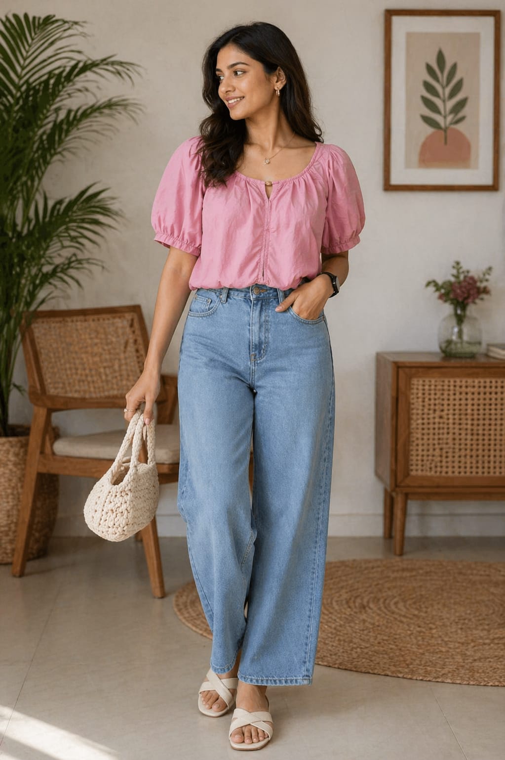 Soft  Pink Puff Sleeve Casual Top | xl |Soft cotton material | korean and chinese crop top