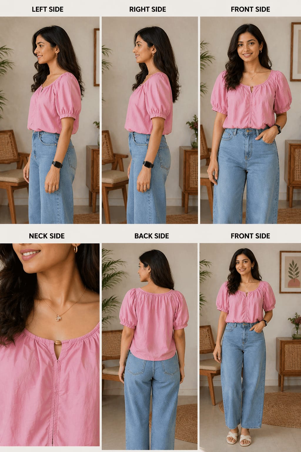 Soft  Pink Puff Sleeve Casual Top | xl |Soft cotton material | korean and chinese crop top