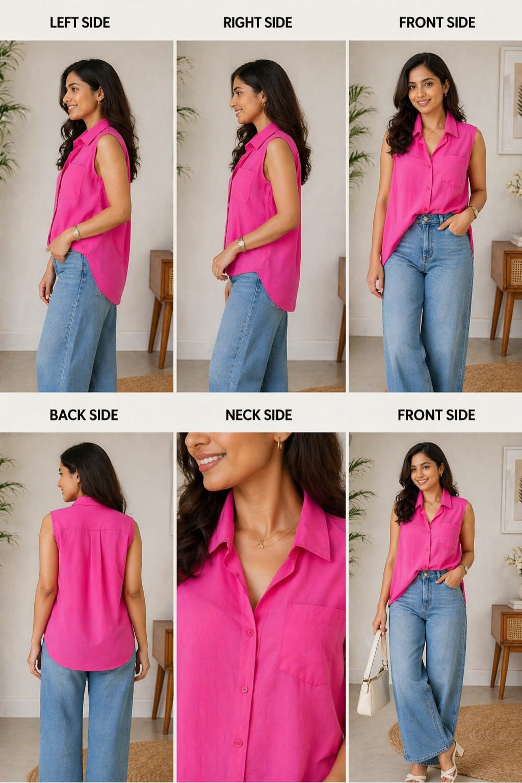 Chic pink sleeveless Button-down top  | L | Korean & chinese crop top | Soft Cotton material |