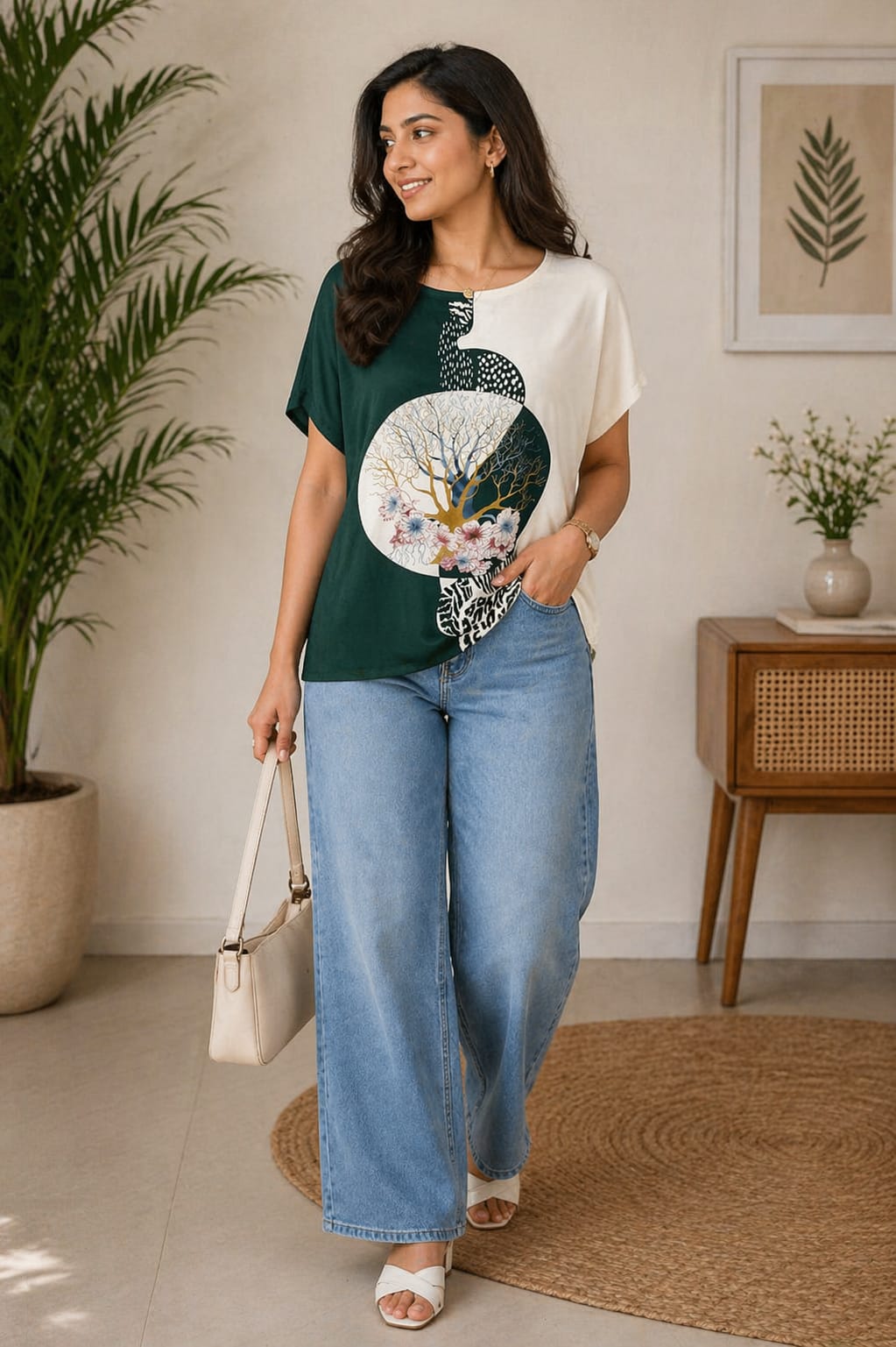 Forest bloom Graphic Top | XXL | Korean & Chinese top |Soft Silk material | korean & chinese crop top