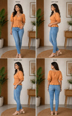 Peach Smocked puff sleeve top | Xl | korean & chinese top | Soft cotton material  | XL | korean & chinese crop top