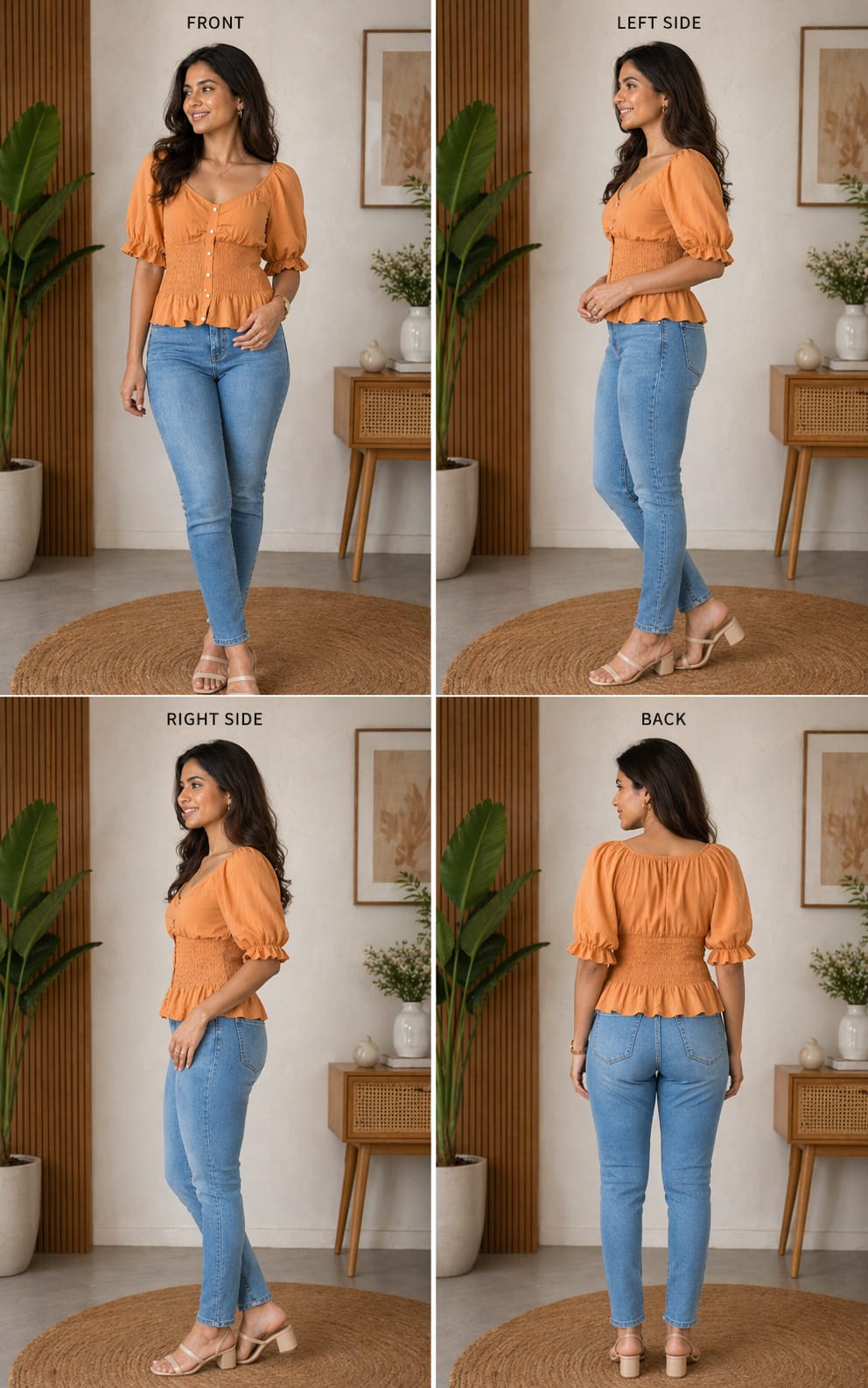 Peach Smocked puff sleeve top | Xl | korean & chinese top | Soft cotton material  | XL | korean & chinese crop top