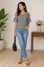 Black  & White Stripe Top | xl | cotton silk material |Korean & Chinese crop top