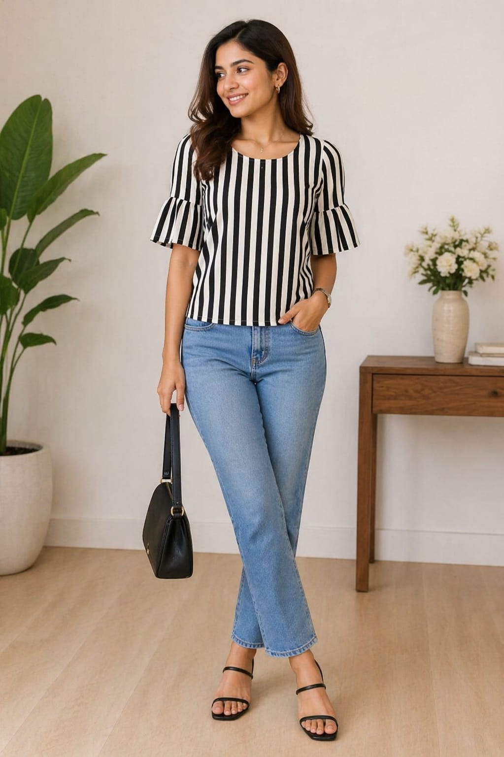 Black  & White Stripe Top | xl | cotton silk material |Korean & Chinese crop top