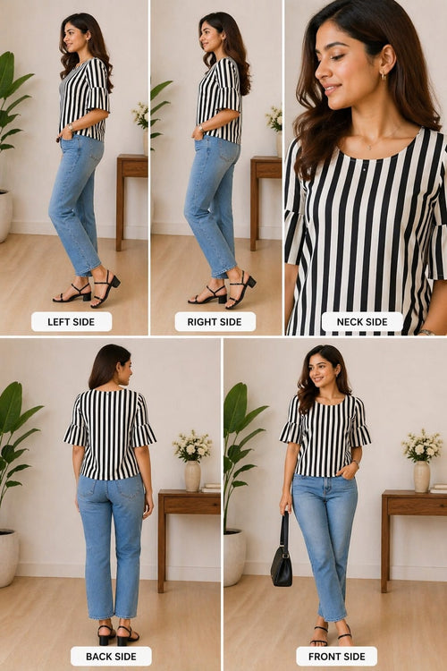 Black  & White Stripe Top | xl | cotton silk material |Korean & Chinese crop top