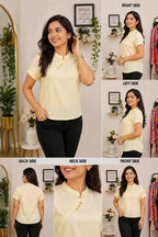 Classical pastel Yellow Daily wear top  | soft silk material | korean & chinese crop top XL