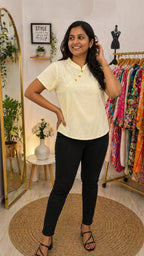 Classical pastel Yellow Daily wear top  | soft silk material | korean & chinese crop top XL