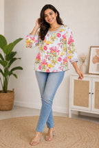 Women’s Floral Printed Round Neck Top | Korean & chinese crop  top | xxl soft silk material |