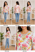 Women’s Floral Printed Round Neck Top | Korean & chinese crop  top | xxl soft silk material |