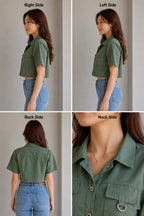 Women’s Olive Green Cropped Utility Shirt Top | xl | korean & chinese crop top | cotton material