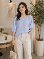 Elegant Light Blue Puff Sleeve top |XL |Korean & chinese crop top | soft silk material |