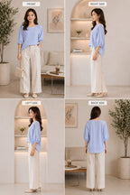 Elegant Light Blue Puff Sleeve top |XL |Korean & chinese crop top | soft silk material |
