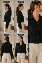 Elegant Black Button-Down Formal Shirt for Women |XL | Soft silk material | Korean & chinese crop top |