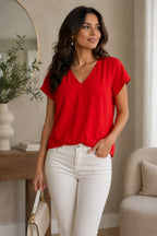 Women Elegant v neck  solid red Top | Shiffon material | xl size | korean & chiniese crop top