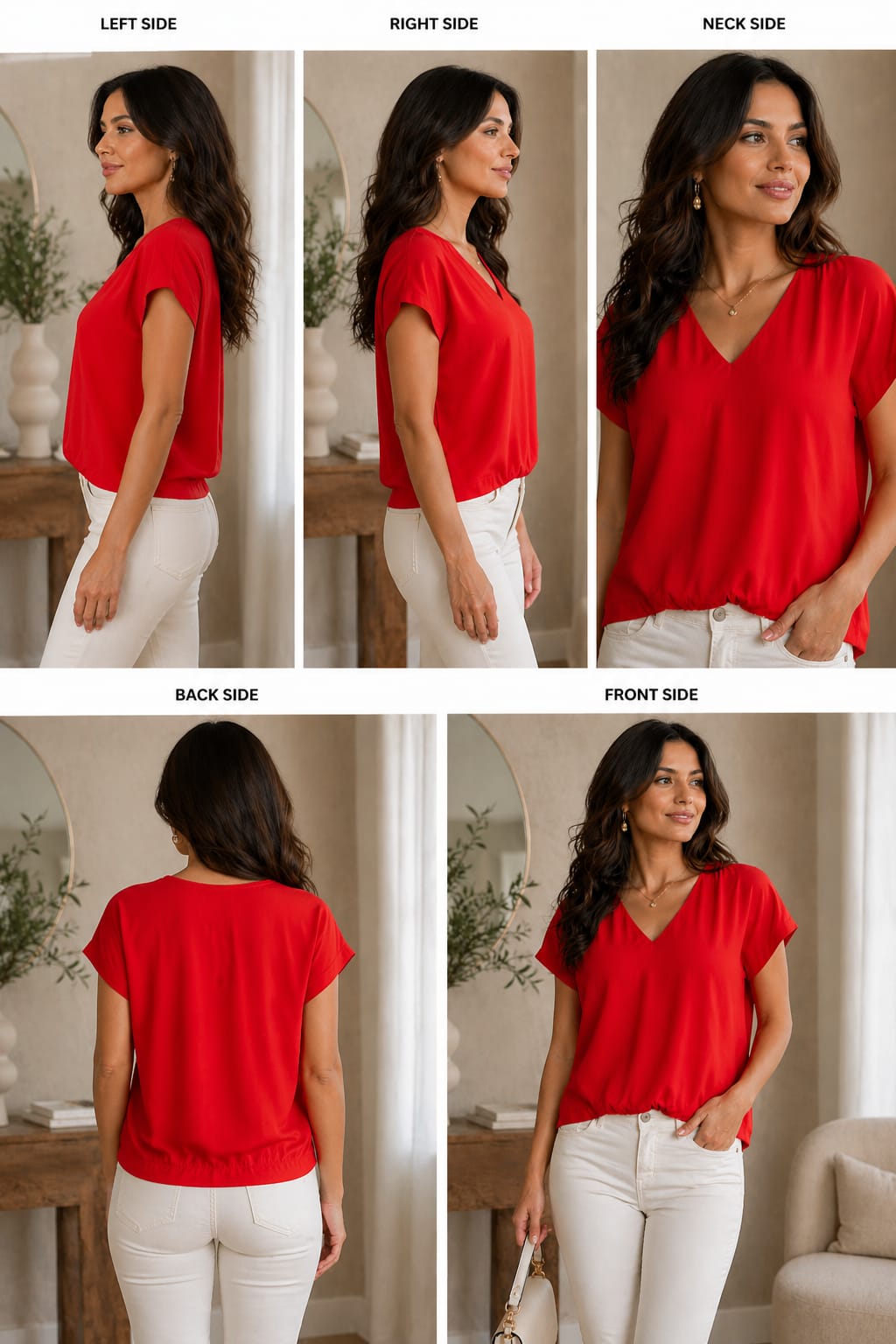 Women Elegant v neck  solid red Top | Shiffon material | xl size | korean & chiniese crop top