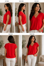 Women Elegant v neck  solid red Top | Shiffon material | xl size | korean & chiniese crop top