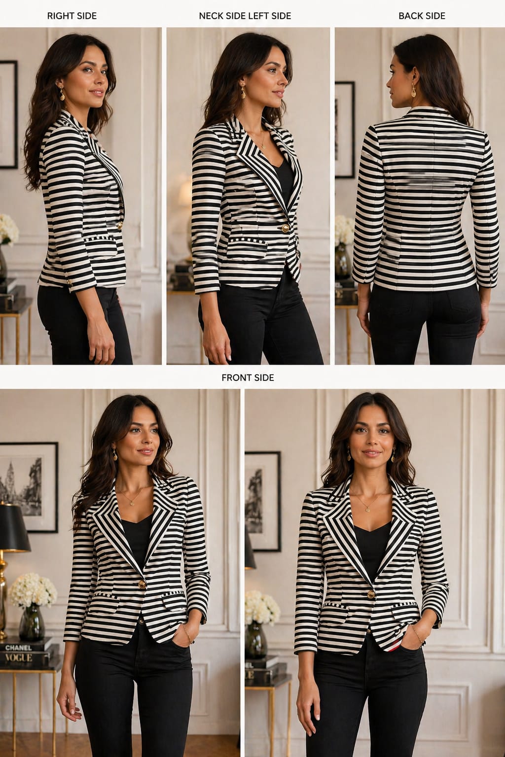 Premium Black White Fashion Blazer | xl | shiffon | Korean & Chinese crop top