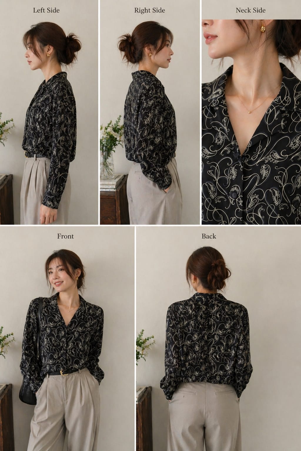 Vintage Ink pattern shirt | XL | shiffon & silk material | korean & chinese crop top