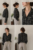 Vintage Ink pattern shirt | XL | shiffon & silk material | korean & chinese crop top
