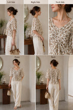 Soft Bloom Ruched Floral Blouse | xl | cotton silk material | korean & chinese crop top