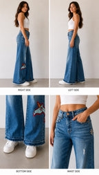 Women Unicorn patch wide leg denim jeans 30 Size
