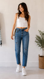 Vintage Blue Disressed straight fit jeans