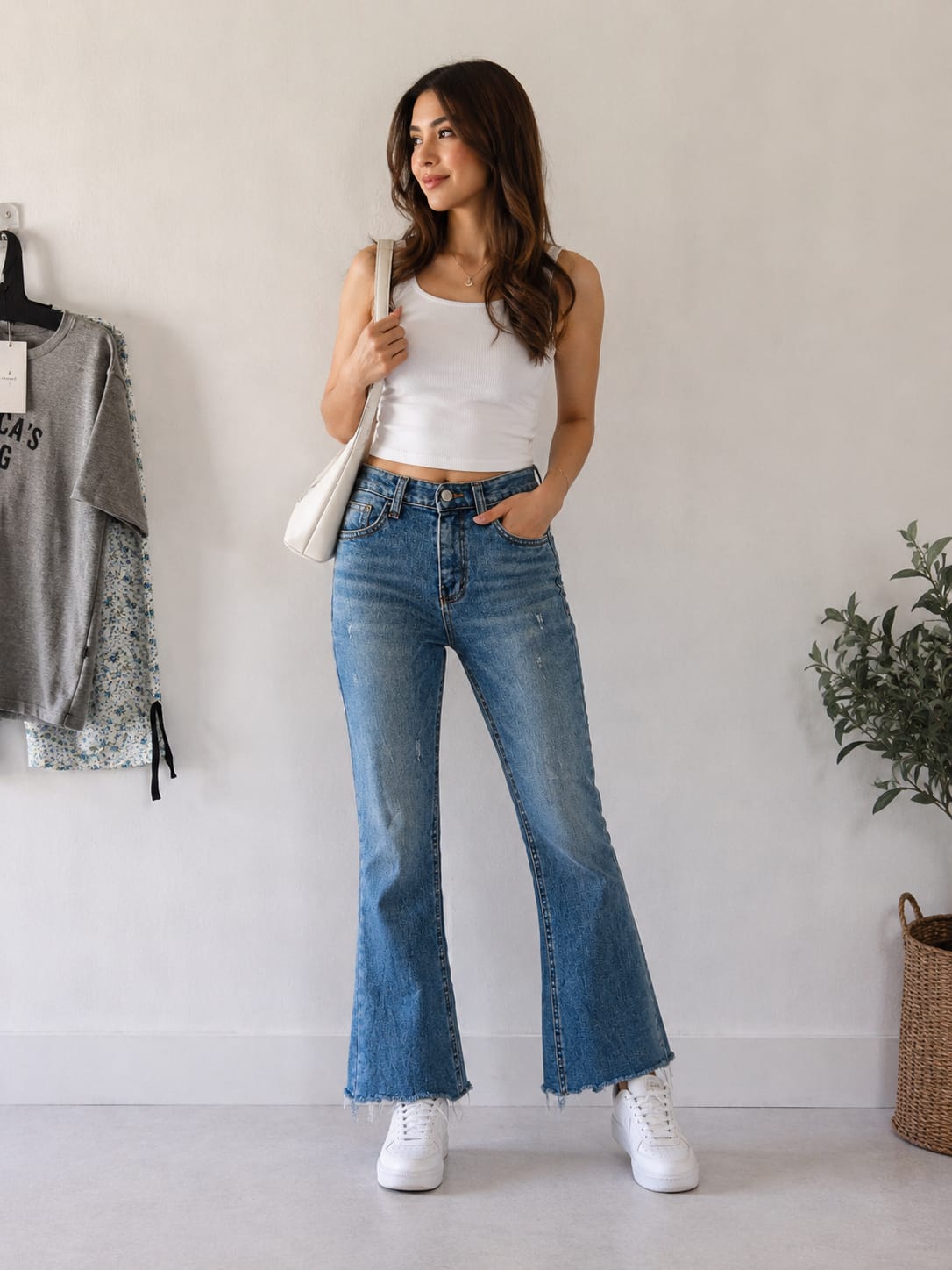 Classic White Ribbed jeans 24 size