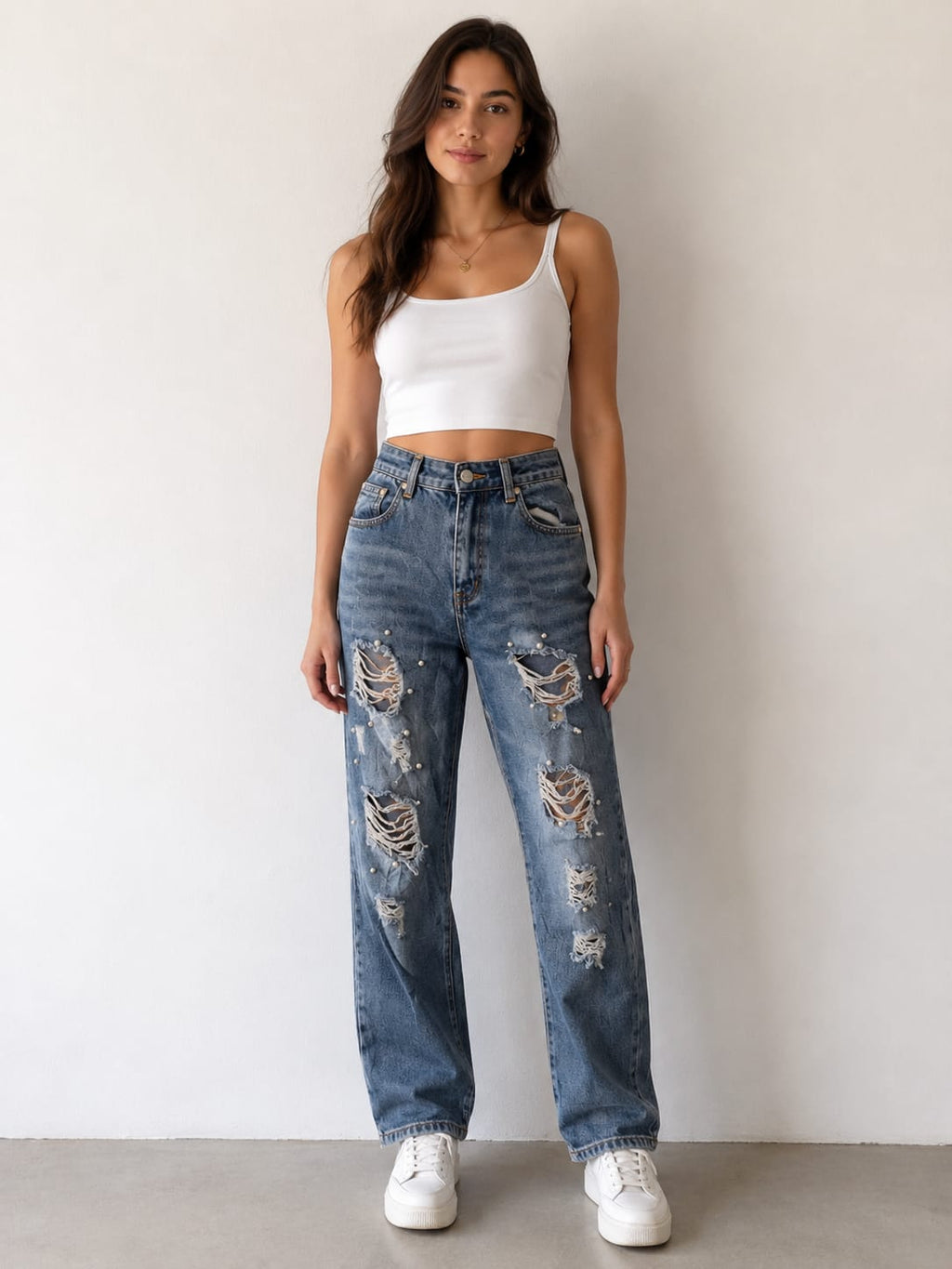 Pearl Ripped Wide Leg Denim jeans 30 size
