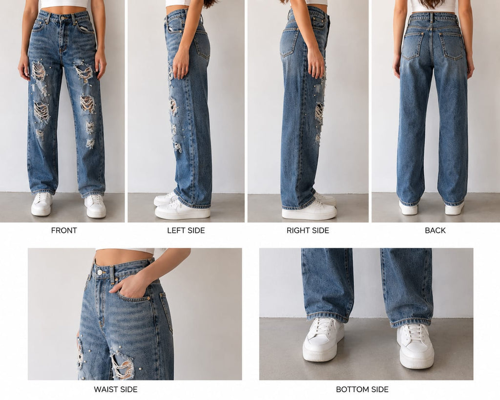 Pearl Ripped Wide Leg Denim jeans 30 size