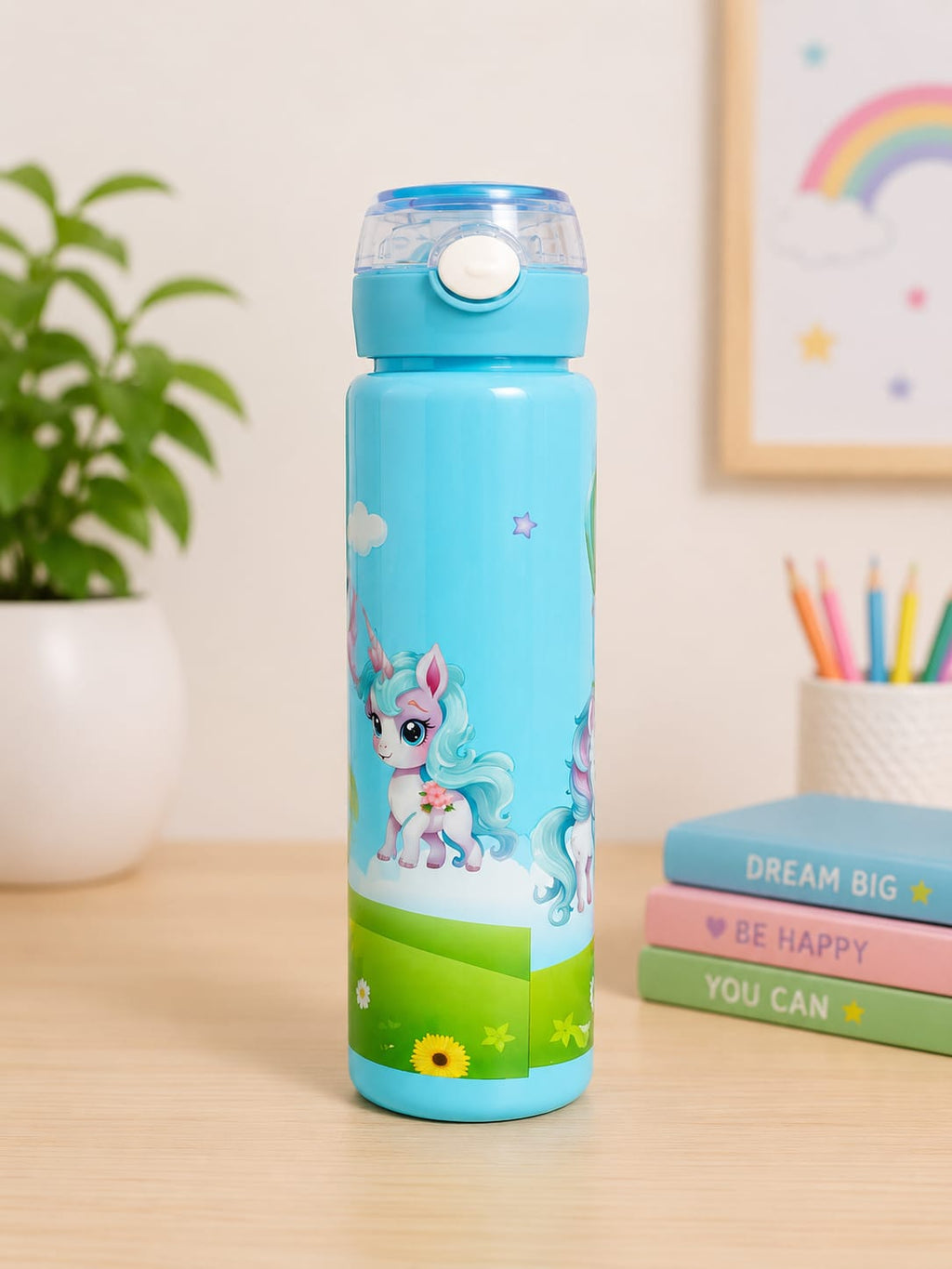 Rainbow unicorn water bottle | sky blue water bottle