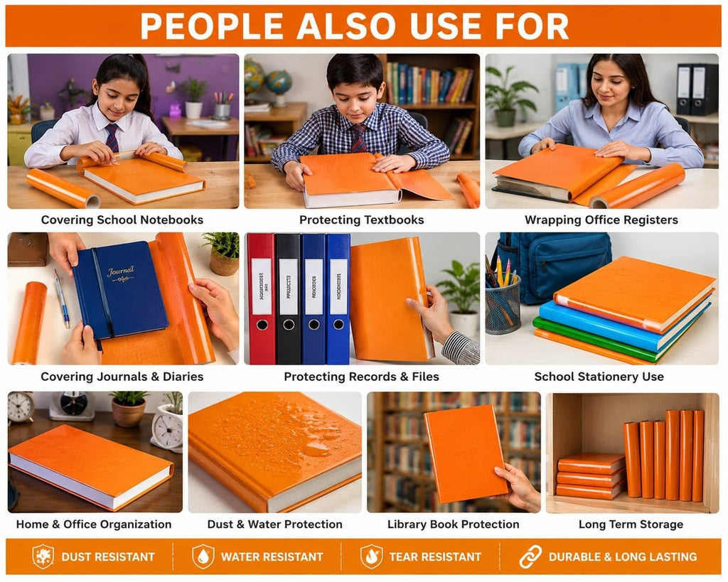 Orange Laminated Notebook Cover Roll Pack of 2 | 15 Inch x 10 Meter Book Cover Rolls | Water & Dust Resistant Kraft Paper for School Notebooks, Textbooks & Office Registers