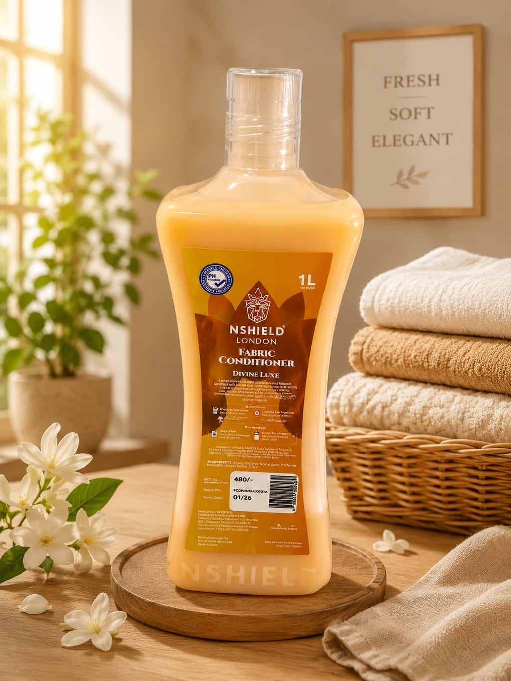 Nshield London Fabric Conditioner 1 Litre | Long-Lasting Freshness & Softness for Clothes | Gentle Fabric Care Liquid Conditioner for Daily Laundry Use