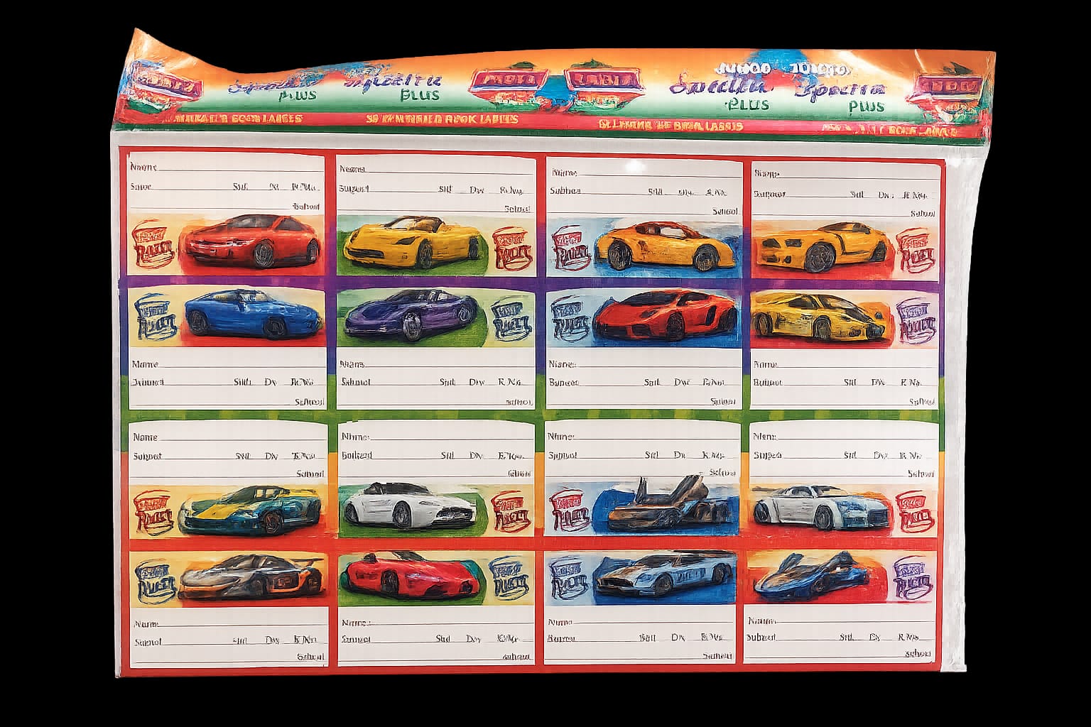 Racing Car Notebook Name Slip Stickers | Stylish Car-Themed Name Labels | 9 sheet |