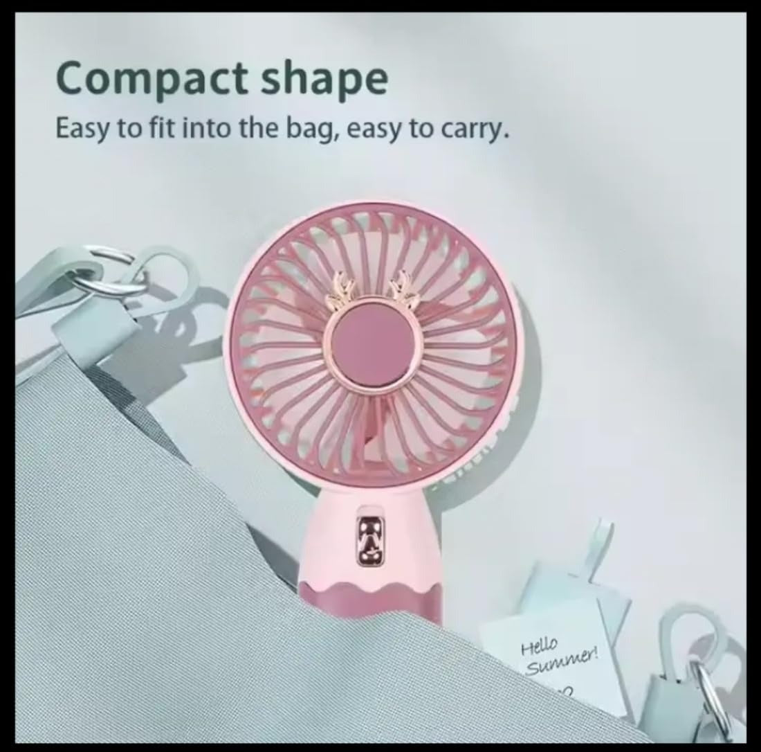Mini Handheld Fan (Upto 2 Hours Running) Rechargeable Battery Operated Portable Fan, Desk Fan, Carry It Anywhere (PINK)