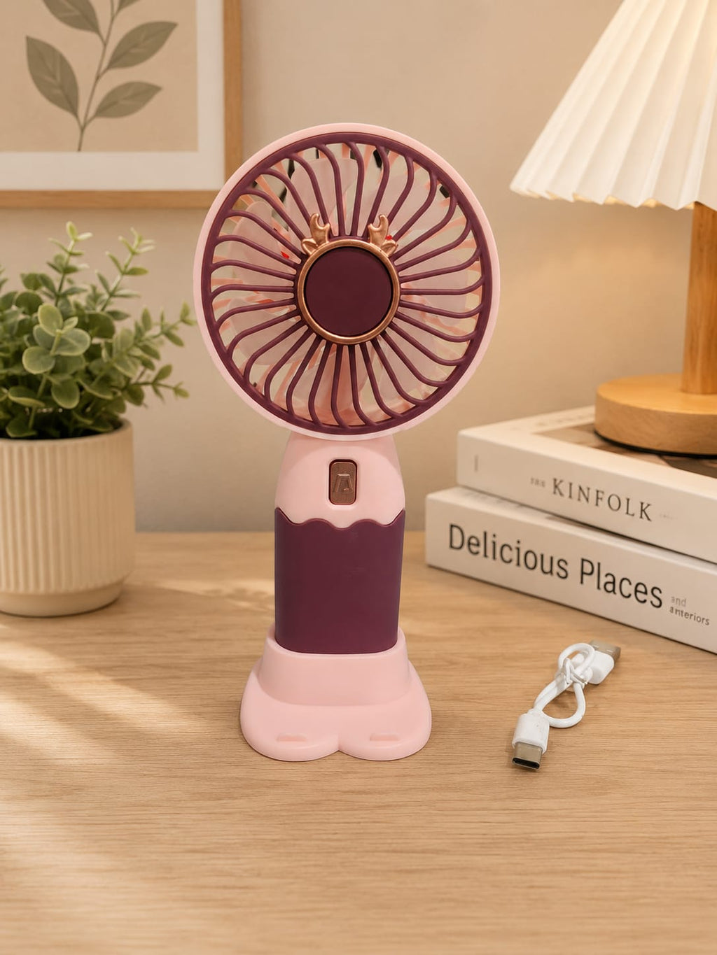 Mini Handheld Fan (Upto 2 Hours Running) Rechargeable Battery Operated Portable Fan, Desk Fan, Carry It Anywhere (PINK)
