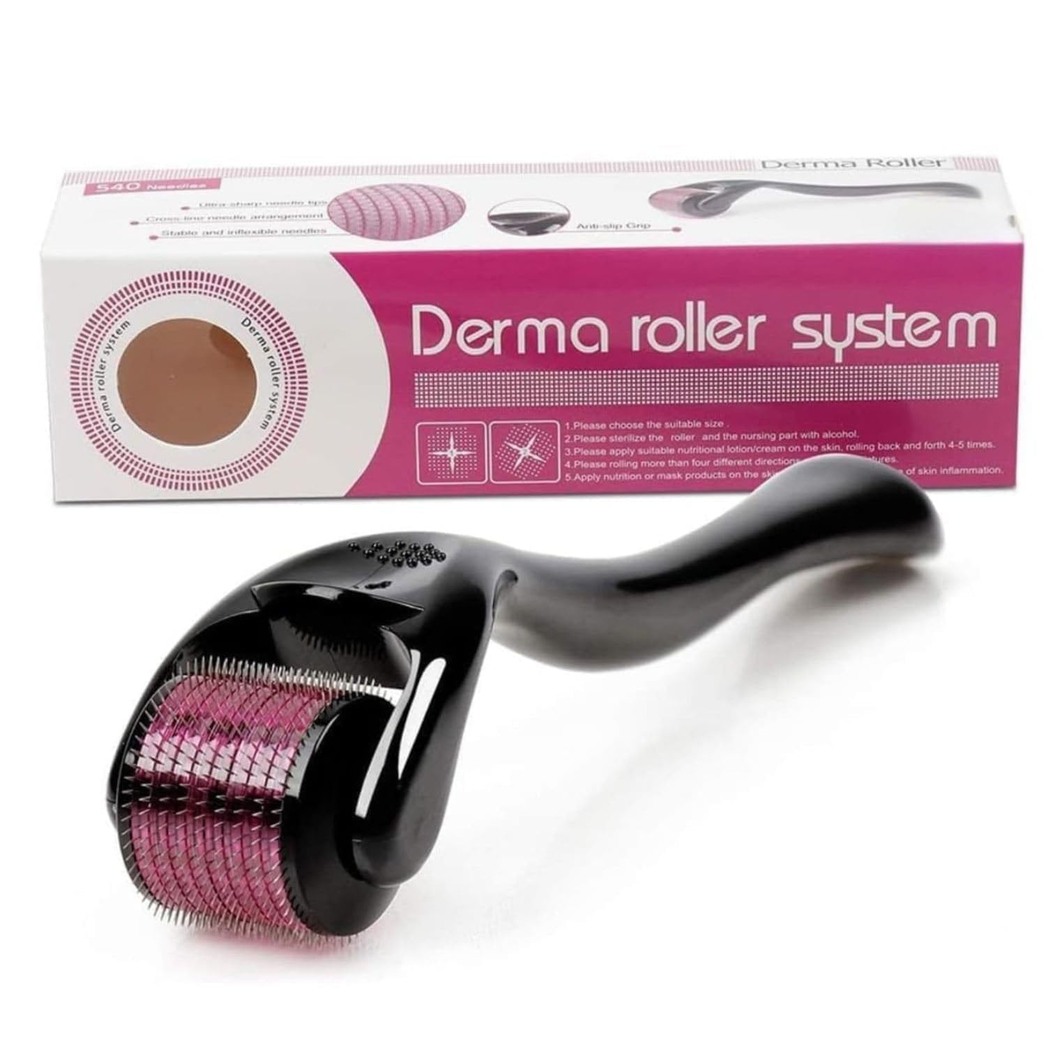 Derma roller system - Derma Roller 0.5mm for Hair & Beard Growth – 540 Titanium Micro Needles for Hair Regrowth, Beard Growth, Acne Scar Reduction & Skin..