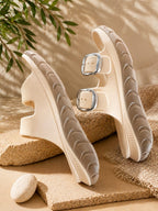 Beige double-buckle platform slide sandals ,Women's & Girl's Platform Slides, Adjustable Buckle Sandals, Casual Slide Sandals,