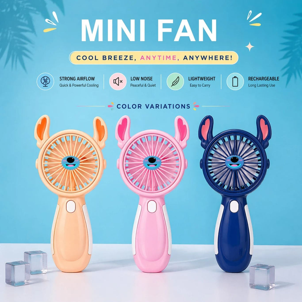 Cooler Mini Stitch Fan – USB Rechargeable ,Portable Handheld Fan (3-Speed, Blue),Mini Stitch Fan USB Rechargeable Fan Portable Handheld Fan ,Cute Cartoon Fan ,Travel Cooling Fan.