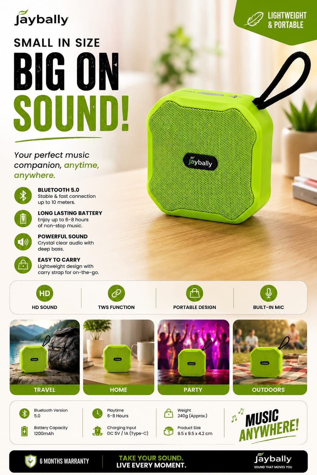 Jaybally Mini Portable Wireless Bluetooth Speaker – Compact Rechargeable Outdoor Speaker ,Compact Speaker, Outdoor Bluetooth Speaker, Travel Speaker, Pocket Bluetooth Speaker,