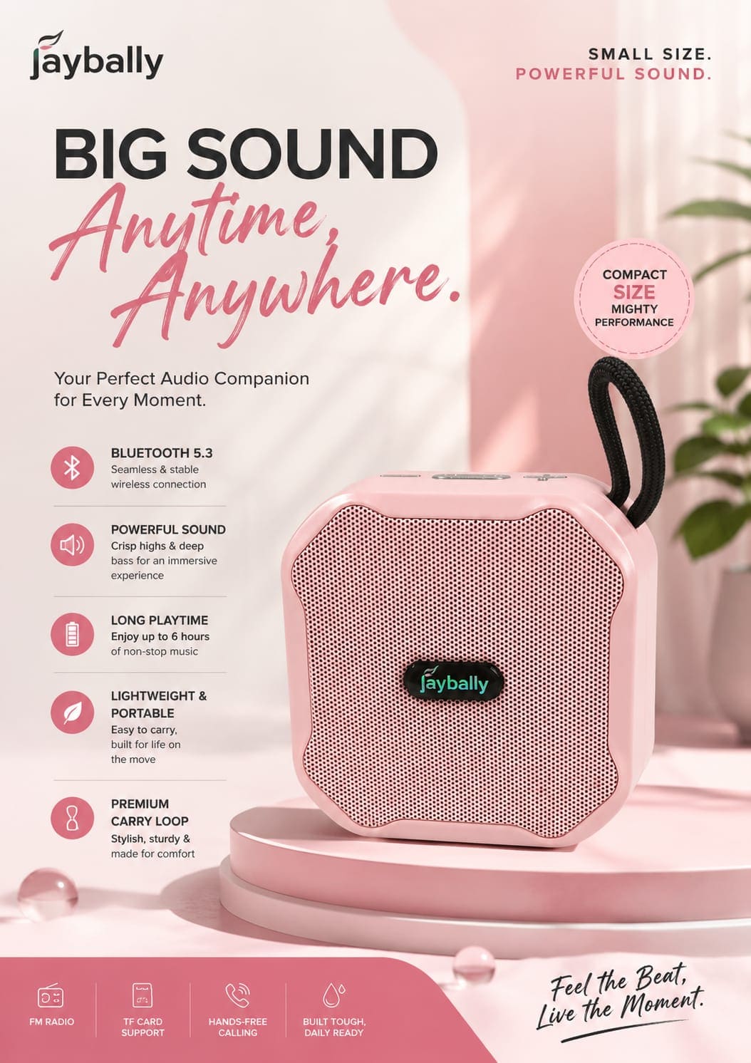 Jaybally Mini Portable Wireless Bluetooth Speaker – Compact Rechargeable Outdoor Speaker ,Compact Speaker, Outdoor Bluetooth Speaker, Travel Speaker, Pocket Bluetooth Speaker,