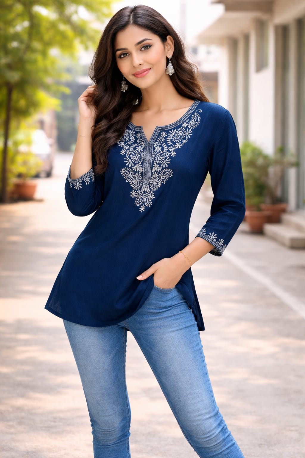 Women Cotton Embroidery Kurti Top