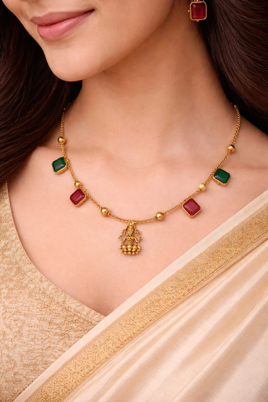 Elegant Lakshmi Ruby Emerald Necklace set