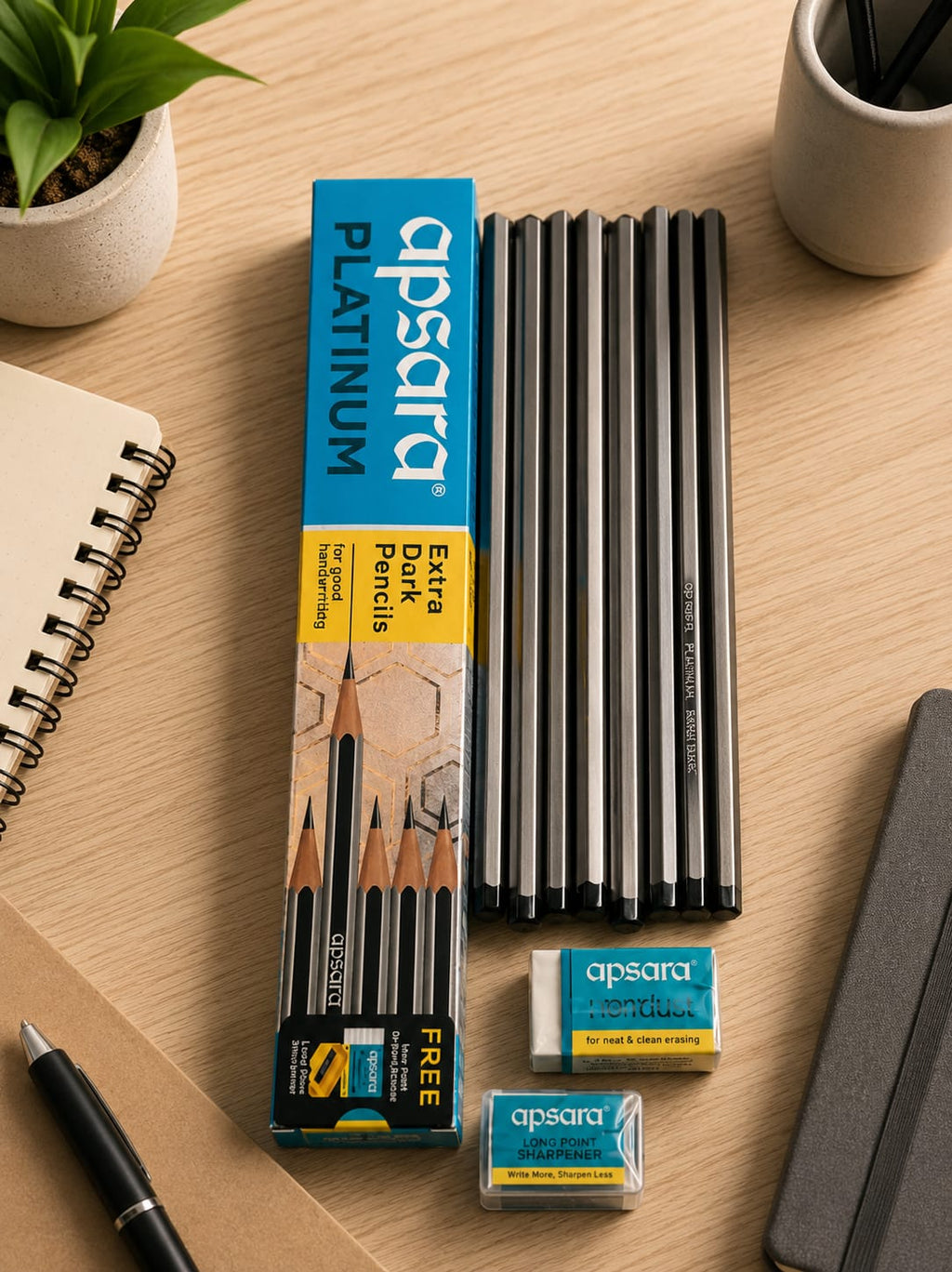 Apsara Platinum Pencil | Pencil | 10 pencil , 1 sharpner and 1 eraser |